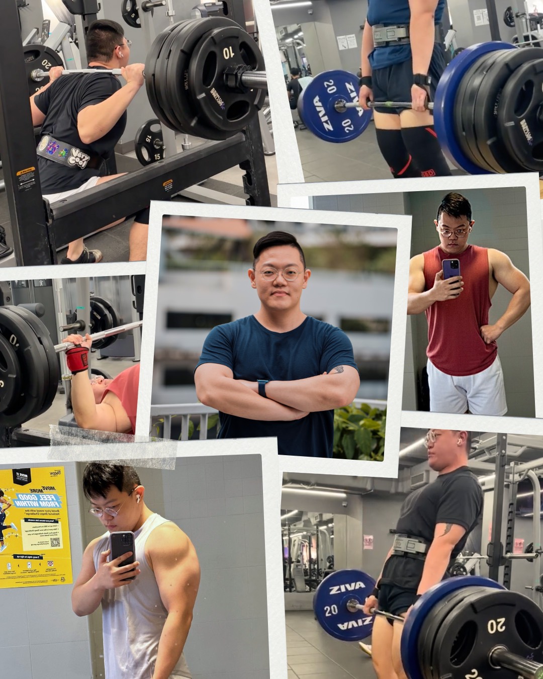 Collage of Elijah coaching and training in the gym