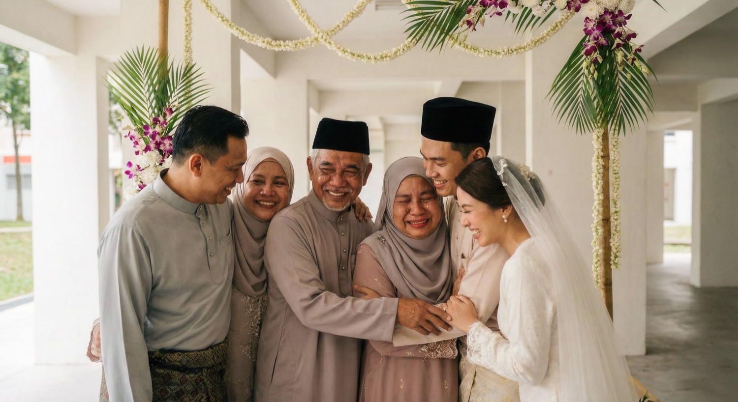 Couple with their families after the solemnisation