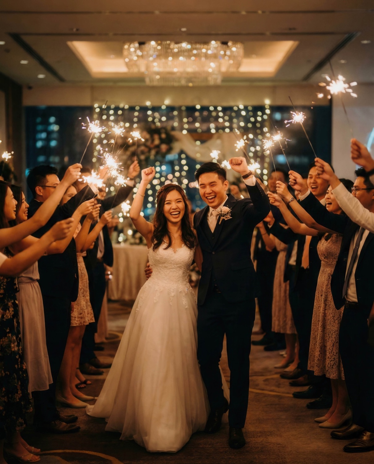 Guests lining the way as the couple make their entrance